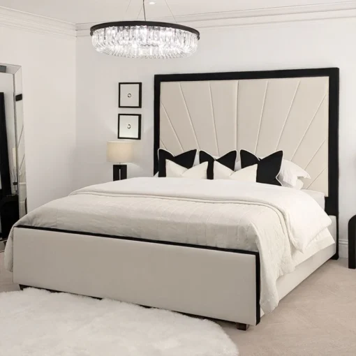 Full view of the Luxury High Headboard Solara Prestige Bed in modern sunrise style