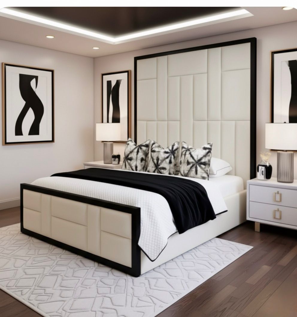 High Headboard Black Border Panel Bed 2