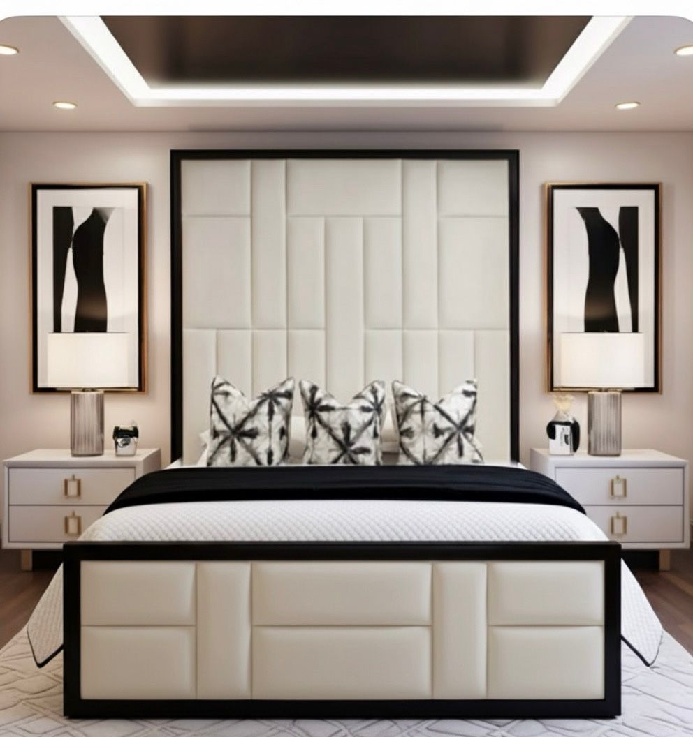 High Headboard Black Border Panel Bed